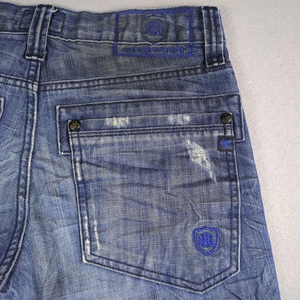 Rock & Republic Jeans Mens 30x30 Blue Dirty Denim Medium Wash Distressed Colburg